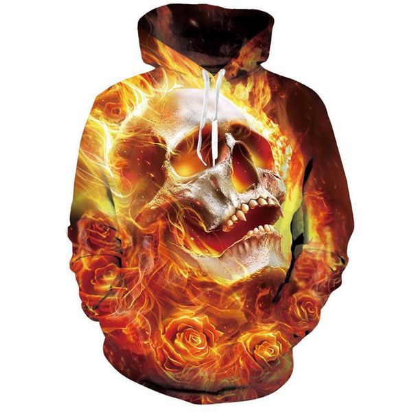 

cloudstyle 3d hoodies men fire rose skull yellow 3d print fashion casual streetwear hoody pullovers harajuku hat jumpers, Black