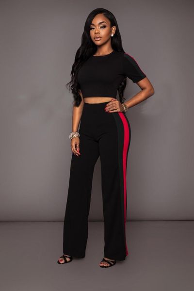 2018 New Fashion 2 pezzi Abbigliamento Set Donna Bianco e nero Crop Top e pantaloni Suit da donna Sexy Tuta a due pezzi TS661