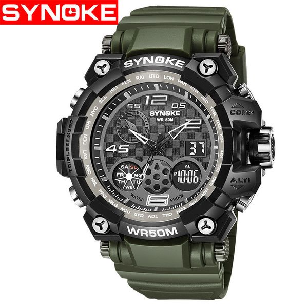 

synoke men birthday gift sport watches men's quartz chronograph digital analog clock man wrist watch relogio masculino p32, Slivery;brown