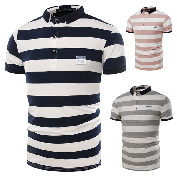 

summer men's striped color short sleeve lapel slim polo shirt business t - shirt casual clothes, White;black