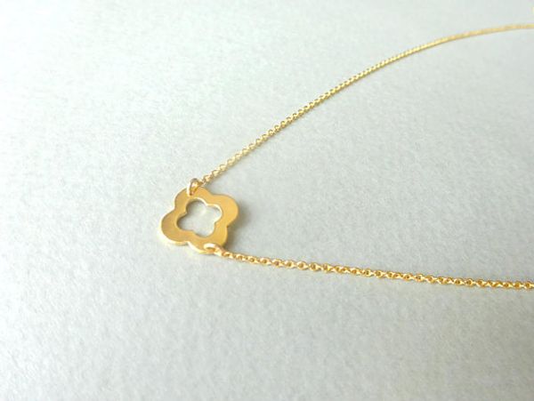 

30pcs outline open four leaf clover necklace lucky 4 leaf clover necklace simple grass plant shamrock necklaces birthday gifts, Silver