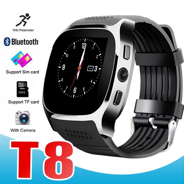 

For apple iPhone android T8 Bluetooth Smart watch Pedometer SIM TF Card With Camera Sync Call Message Smartwatch pk DZ09 U8 Q18 fitbit