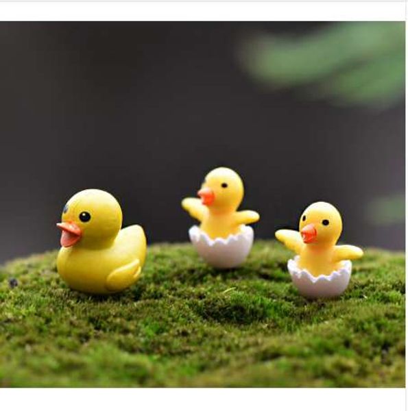 3 pc / set amarelo pato figuras mini figurina mini fada jardim micro paisagem dos desenhos animados animais da estátua resina