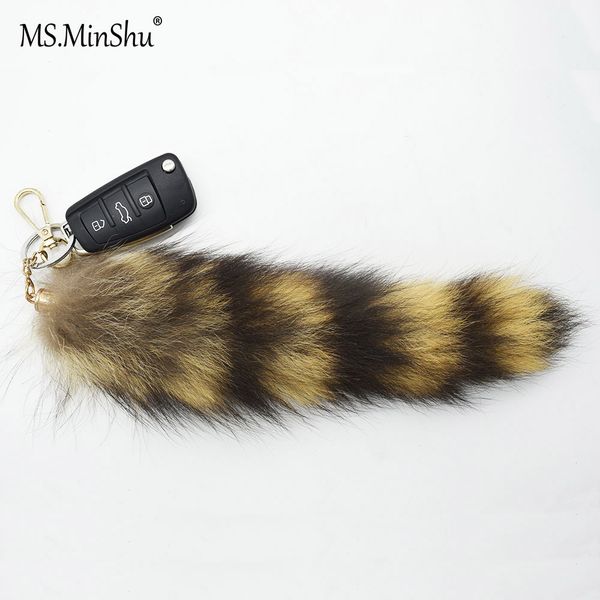 Doğal Raccoon Kürk Kuyruk Keychain America Rakun Kürk Kürek Doğal Renk Tam Ponpom Anahtarlık Çantası Tahmin Tilki Fur Tail Charm