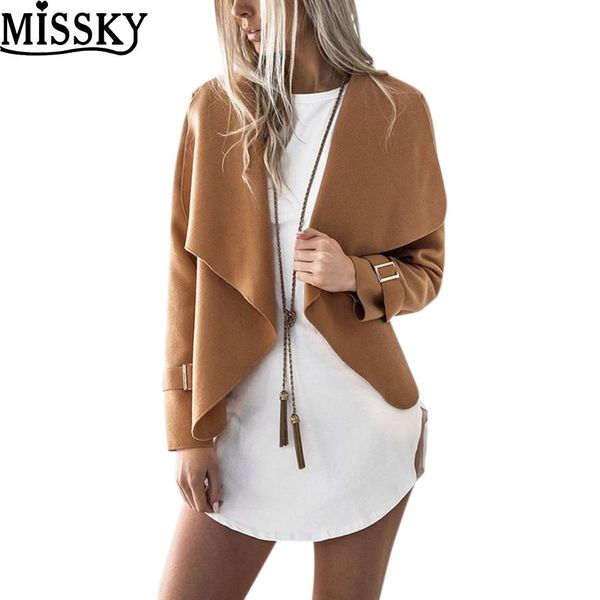 

missky women solid color lapel coat fashion small type suit jacket casual fall 2018 women's shelter autumn coat women zk40, Black