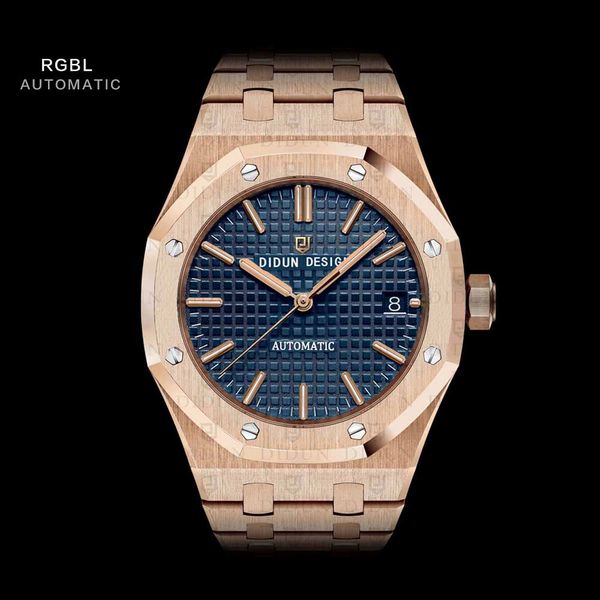 

didun men watches mechanical automatic watch rosegold male fashion business watch luminous wristwatch, Slivery;brown