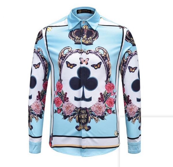 

men's spring autumn european fashion new trend personality fashion self-cultivation walk show 3d printing pattern long sleeve shirt, White;black