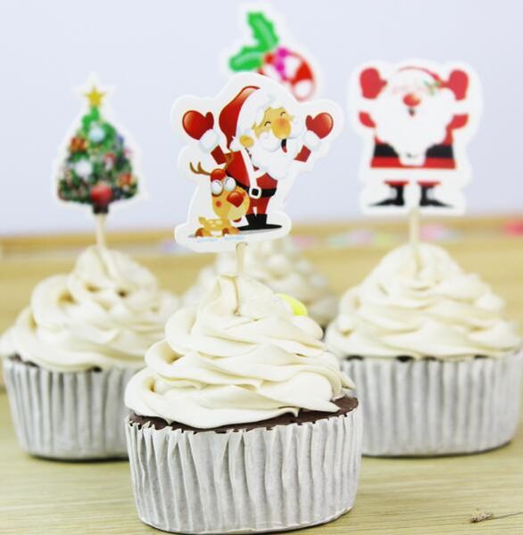 2020 Christmas Cupcake Topper Paper Santa Claus Xmas Tree Cake