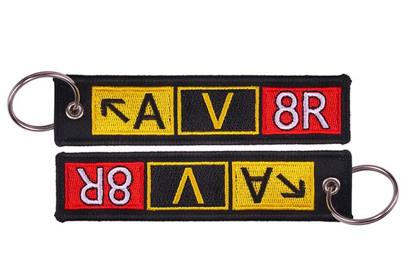 Aviator AV8R Airport Taxiway Sign Portachiavi Ricamo Portachiavi ATV Portachiavi per auto 13 x 2,8 cm 100 pezzi / lotto