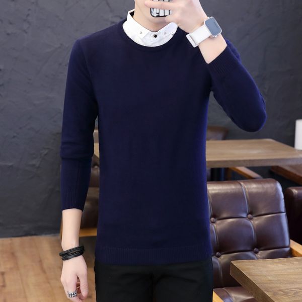 

shirt collar clothes 2018 classic simplicity pullover sweater men solid long sleeves grey black teenagers sweaters xl/xxl my68, White;black