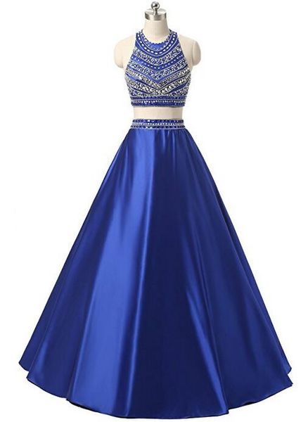 

2018 nea arrival women's two pieces beaded evening gowns satin sequined prom dresses long satin dress skirt, Black