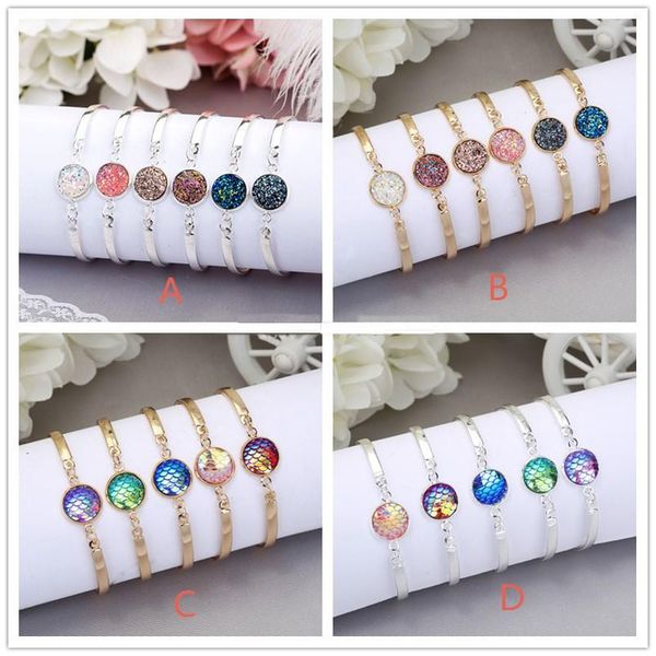 

fashion 12mm resin druzy drusy bracelet silver gold color imitate natural stone mermaid scale bracelet for women jewelry, Golden;silver