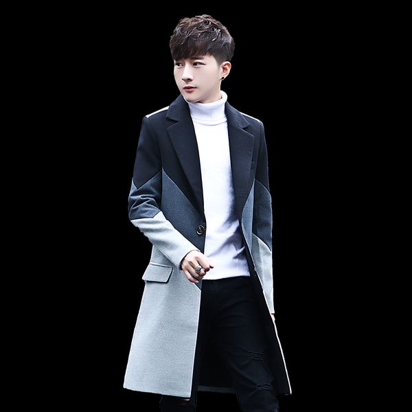 

classic mens splice woolen coats black gray slim elegant men's autumn and winter warm coat, Tan;black