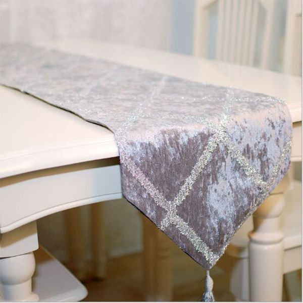 Acheter Sequin Solide Chemin De Table Gris Bleu Embridered Chemin