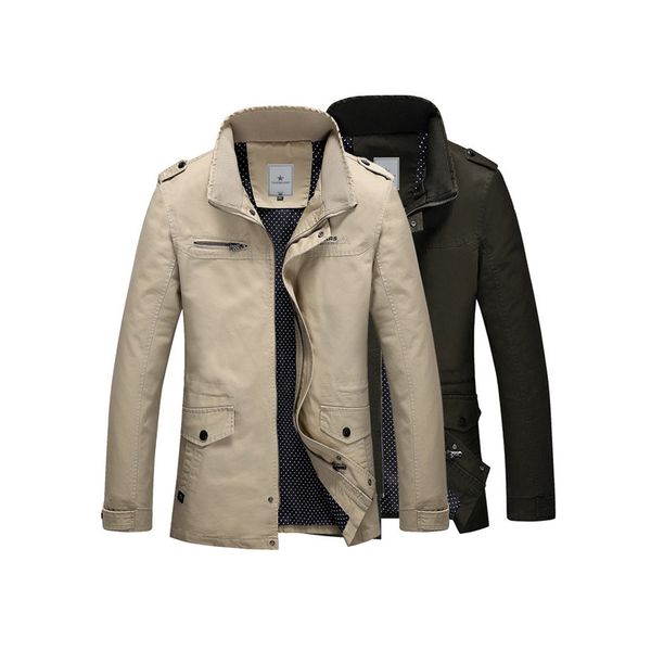 

wholesale- slim zipper jacket windbreaker cotton washed men 's jacket trench stand collar, Tan;black