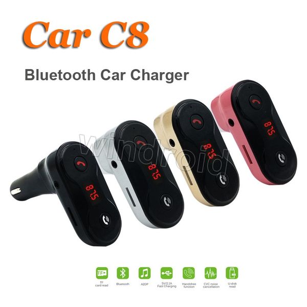 Transmissor FM Sem Fio Modulador Bluetooth AUX Mãos Livres Car Charger Car Kit Atualização para C8 Música Mini MP3 Player SD USB LCD + caixa de varejo