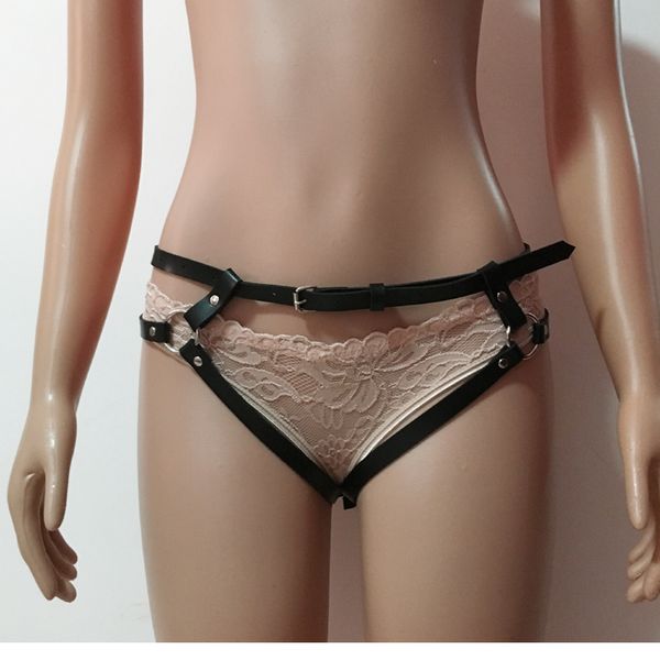 

2018 new women harness garters goth belt lingerie leather bondage holographic leg harness, Black;brown