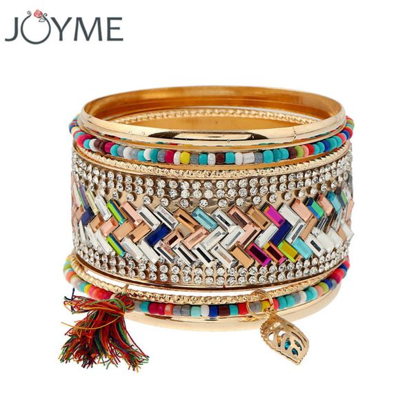 

joyme brand bohemia boho beach style multi-layered bracelet & bangles for women tassel and colorful crystal jewelry, Black