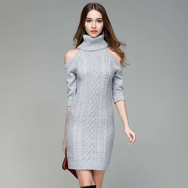 

женщины осень зима свитер мода без бретелек круглый-образным вырезом твердые водолазка тонкий вязание платье краткое sexy mini dress, White;black