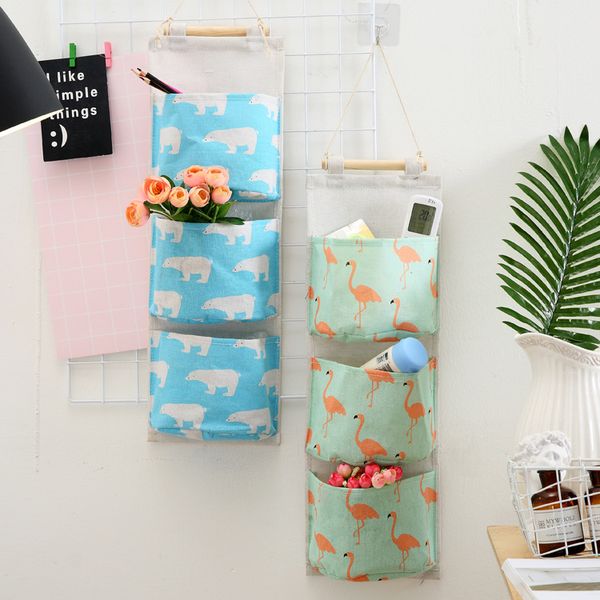 Flamingo Three Pockets Hanging Bag Wardrobe Home Wall Hanging Door Dormitory Dormitory Bedroom Multi Layer Fabric Wall Hanging Storage Bag House