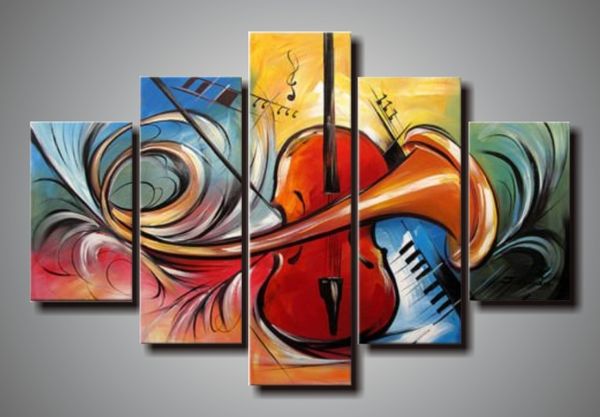 

ручная роспись 5 панель стены абстрактное искусство музыкальные инструменты холст искусство картины маслом галерея холст живопись спальня ис