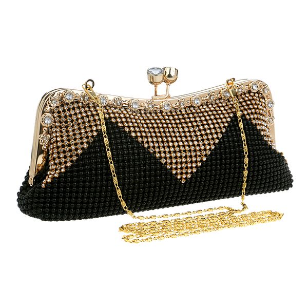 

SEKUSWomen Clutch Bags Beaded Evening Bags Pearl Diamonds Golden Handbags Wedding Bridesmaids Bridal Party Feast Bag With Chains