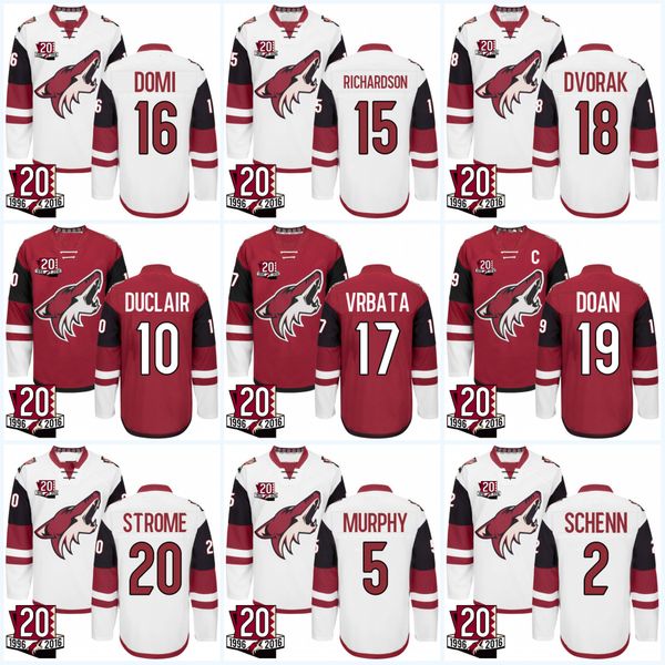 

20th Anniversary patch Arizona Coyotes 16 Max Domi 23 Oliver Ekman-Larsson 19 Shane Doan 10 Anthony Duclair 33 Alex Goligoski Hockey Jerseys
