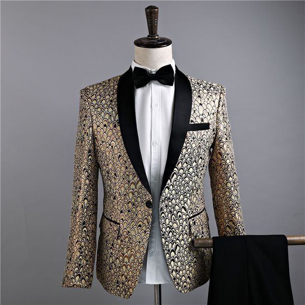 

gold men prom suits tuxedo suits jackets golden mens vestido de festa terno masculino mens concert costume men stage wear, White;black