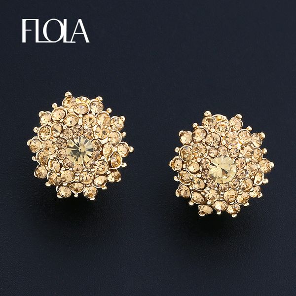 

flola girls ear clip earrings kids round clip-on earrings for women gold crystal flower clip ears rhinestones ersh14, Silver