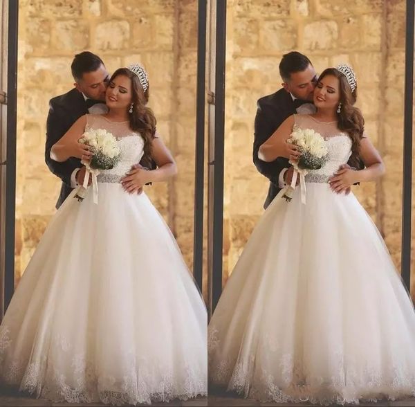 

2018 said mhamad lace wedding dresses ball gown cap sleeves vestidos vintage tulle lace plus size bridal gowns robe de mariage, White