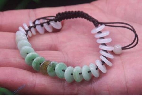 

certified natural green grade a jade emerald 9 mm bead bracelet bangle, Golden;silver