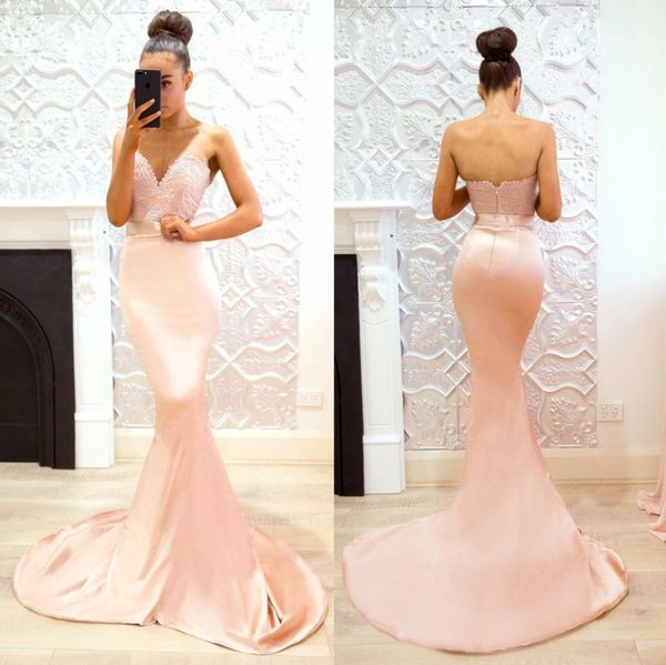 

stylish mermaid country bridesmaids dresses long sweetheart neckline lace wedding guest dress sweep train satin maid of honor gowns, White;pink