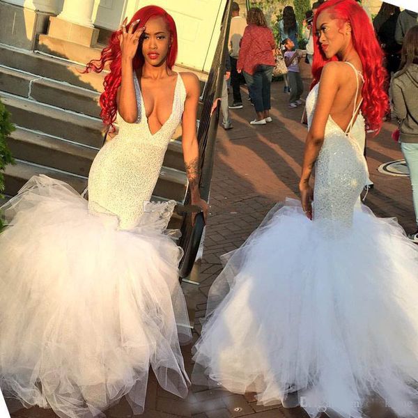 

sequined mermaid prom dresses with deep v neck low back criss cross straps women party dress tulle sequins mermaid evening gowns, Black