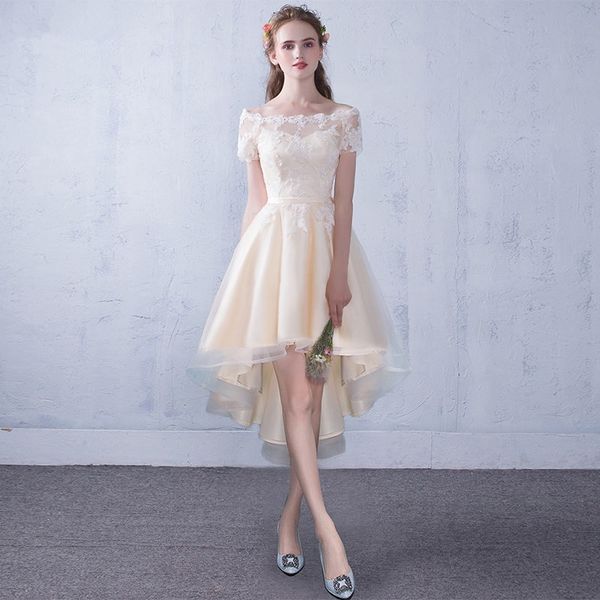 

champagne bateau neck tulle homecoming dresses with lace appliques 2019 high low party dress lace up, Blue;pink