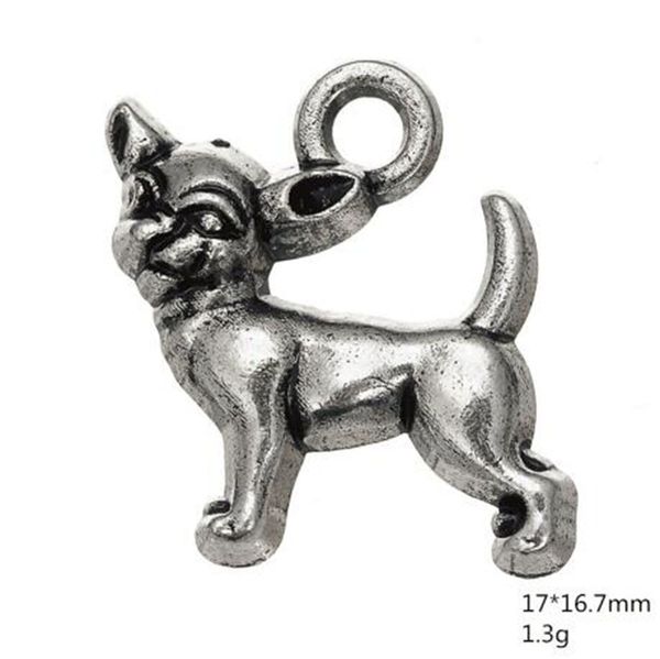 

chihuahua dog animal charms metal antique silver plated filled single side, Bronze;silver