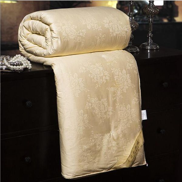 

satin jacquard silk comforter summer winter fashion warm silk blanket manual process 100%silk filled quilt 4 colors
