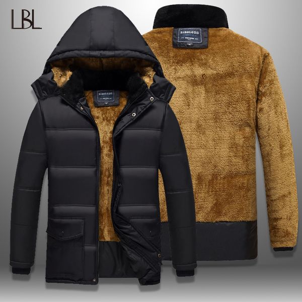

lbl winter fleece jacket men casuanl warm thicken new fashion coat male outwear casual thick zipper overcoat hat detachable 2018, Black;brown