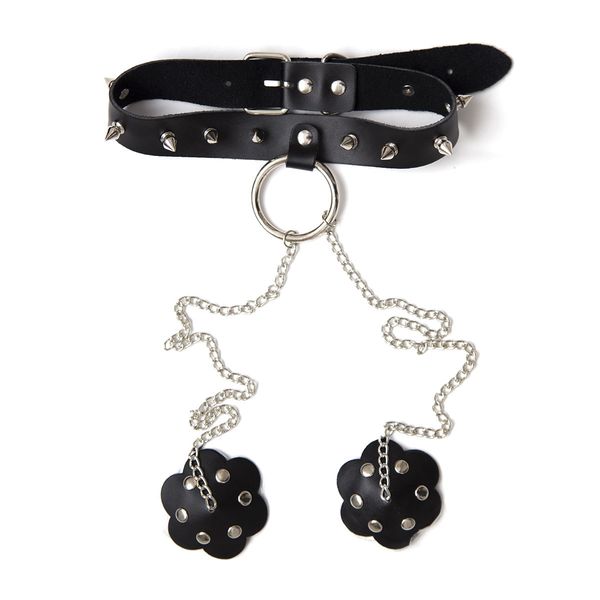 

nipple leather real spike black fetish w bondage chastity toy #r47 collar jnohe