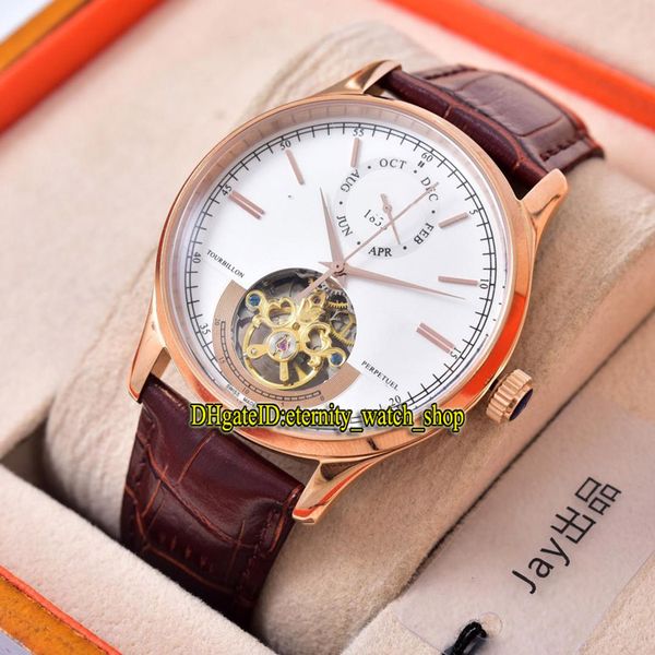 

luxry new master grande традиция q1662510 белый циферблат tourbillon автоматическая мужские часы из розового золота кожаный ремешок мужские, Slivery;brown