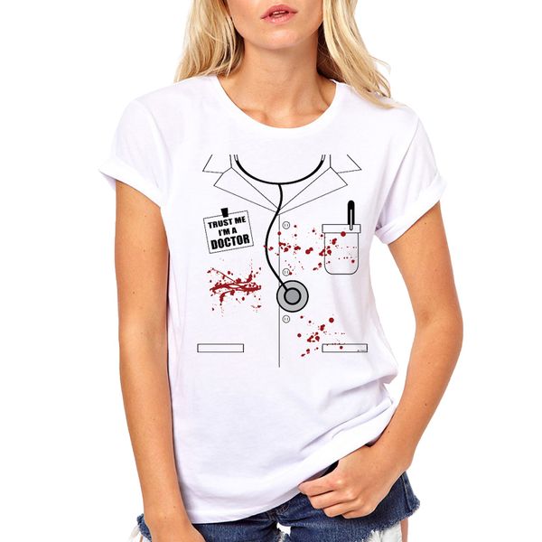 

funny women t-shirts halloween t shirt novelty design halloween bloody doctor printed casual t-shirt tops, White