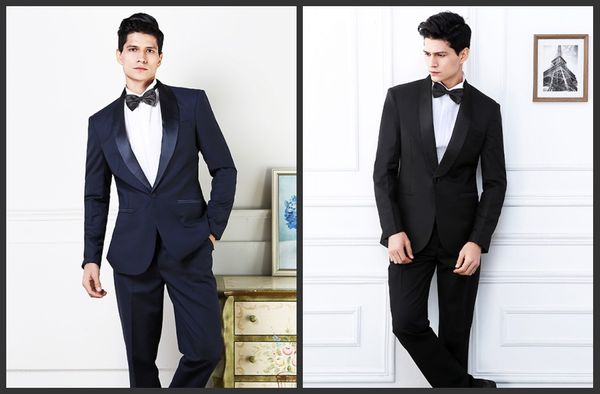 Melhores Estilos Nark Azul / Preto 2 Peça Terno Homens Casamento Tuxdos Excelente Noivo Smoking Homens de Negócios Jantar Blazer Prom (Jacket + Pants + Tie + Cinturão)