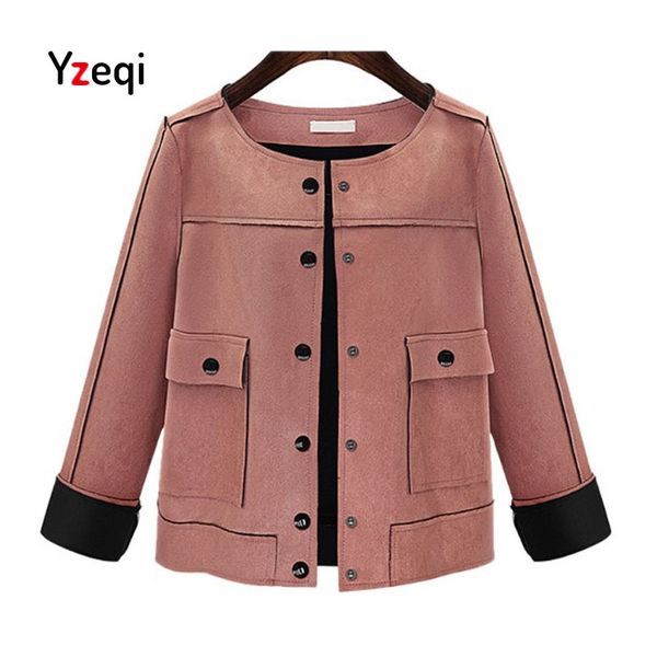 

yzeqi new arrial women autumn winter suede faux leather jackets lady fashion matte motorcycle coat plus size 5xl pink outwear, Black