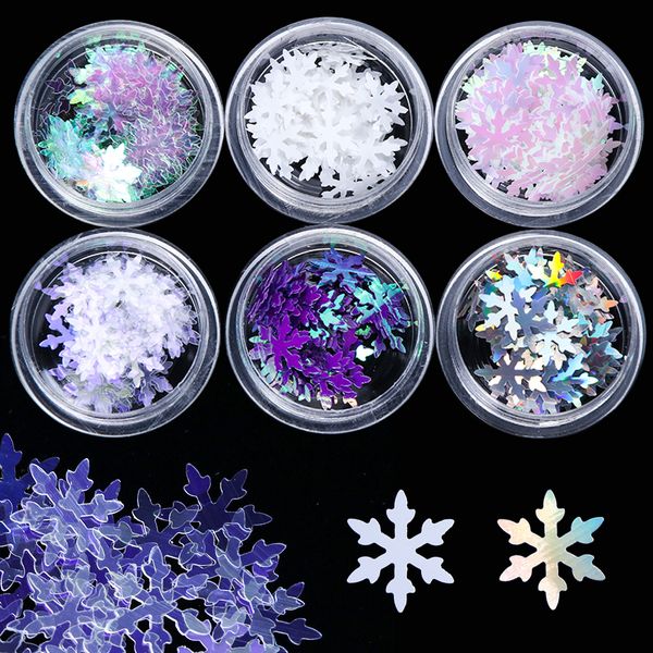 

6pcs nail glitter sequins snowflake ab chameleon shiny nail art flakes uv gel polish paillette manicure decor tips jidx01-06-1, Silver;gold