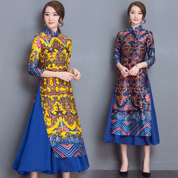 

ao dai japanese japanese direct selling cotton women ao dai yukata 2018 new winter high-end vietnam aodai cheongsam dress, Red