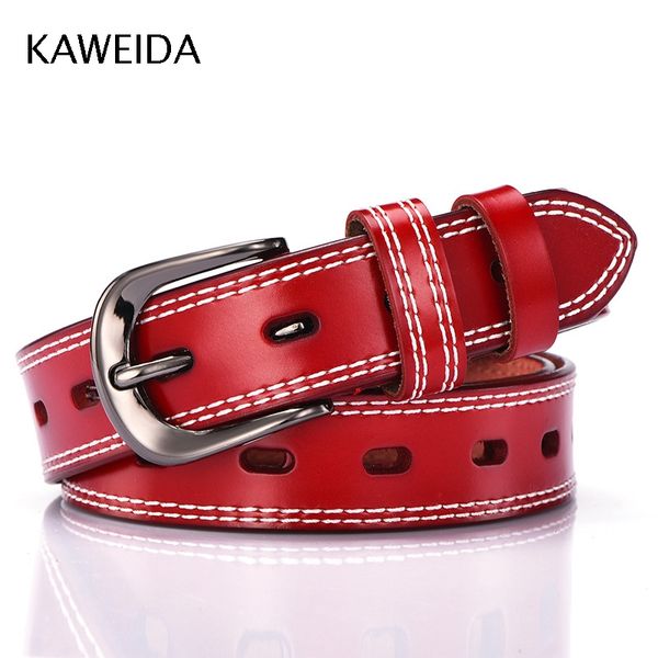 

kaweida designer belts women fashion 2018 new ladies casual pin buckle thin cowskin split leather solid waist belt, Black;brown