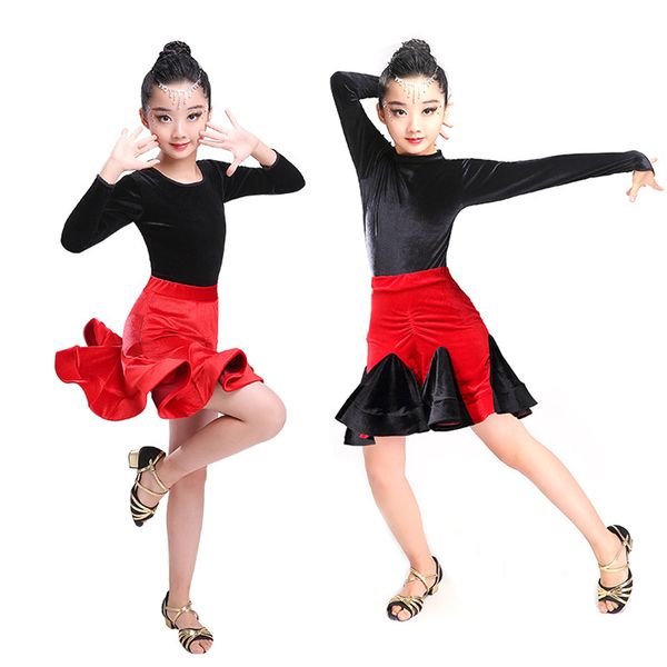 Meninas latin dança vestido tops + saia vestido de dança de salão para crianças dancewear criança tango samba trajes desempenho desempenho
