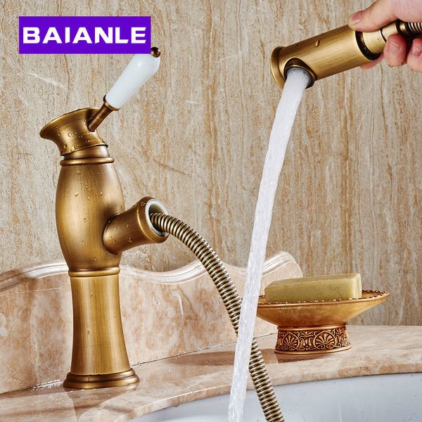 2019 High Quality Pull Out Down Spout Spray Head Brass Bathroom