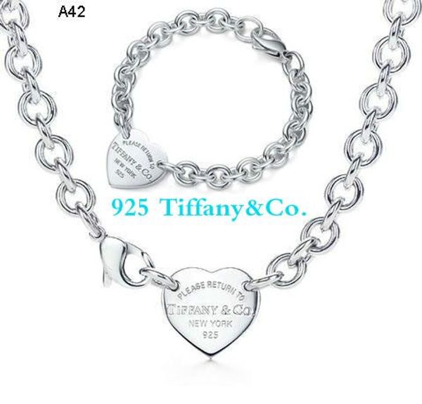 

Free Shipping 2018 Hot Tiffany925co Silver fashion jewelry necklace and bracelet original packaging gift boxes A42 Set