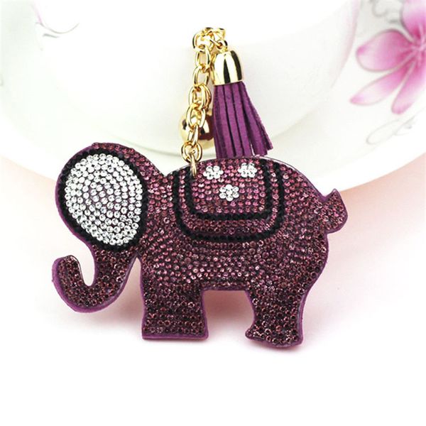 

fashion elephant keychain female cute key chains key covers the rhinestone mosaic leather fringed cap gift mix colors 6c2308, Silver