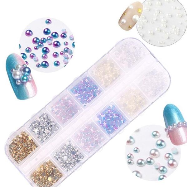

1box nail art rhinestone diamond 3d colorful paint nail sequins water drill pearl crystal sequins tools for diy decoration, Silver;gold